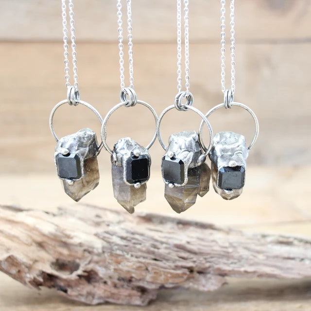 Natural Stone - Antique style Soldered Metallic Pendant