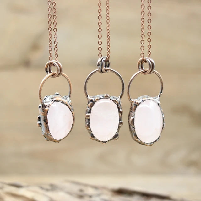 Natural Stone - Antique style Soldered Metallic Pendant