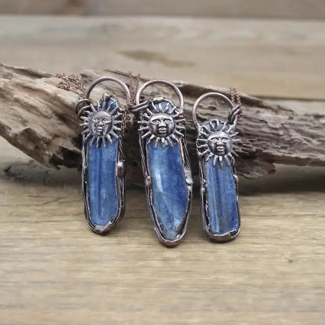 Natural Stone - Antique style Soldered Metallic Pendant