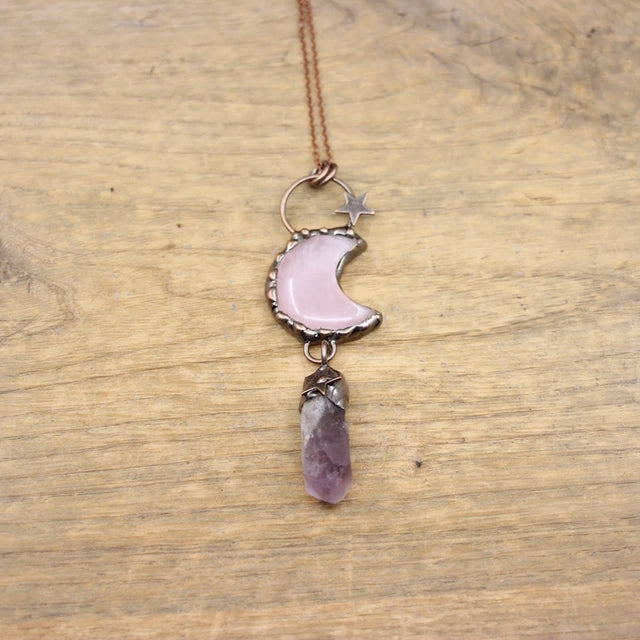 Natural Stone - Antique style Soldered Metallic Pendant