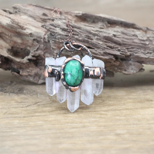 Natural Stone - Antique style Soldered Metallic Pendant