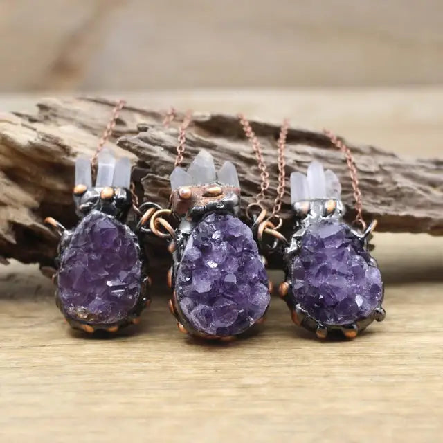 Natural Stone - Antique style Soldered Metallic Pendant