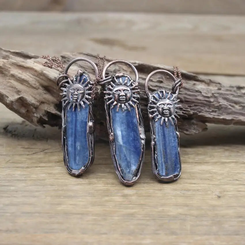 Natural Stone - Antique style Soldered Metallic Pendant
