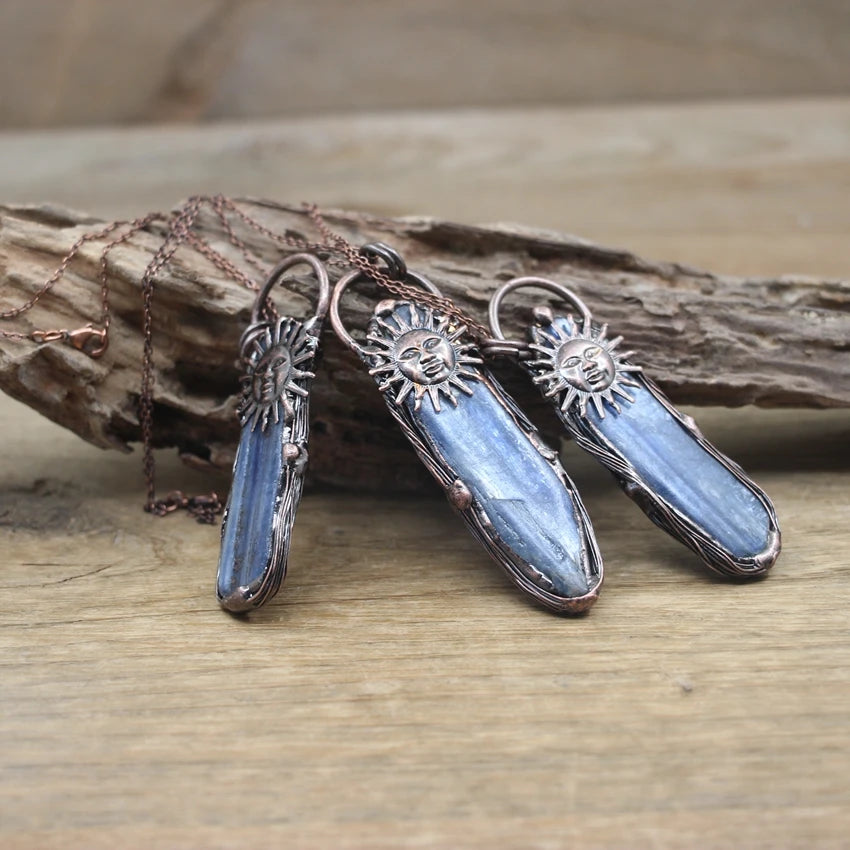 Natural Stone - Antique style Soldered Metallic Pendant