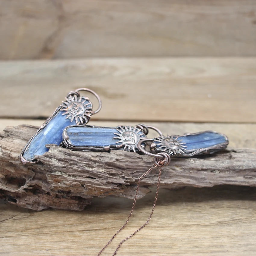 Natural Stone - Antique style Soldered Metallic Pendant