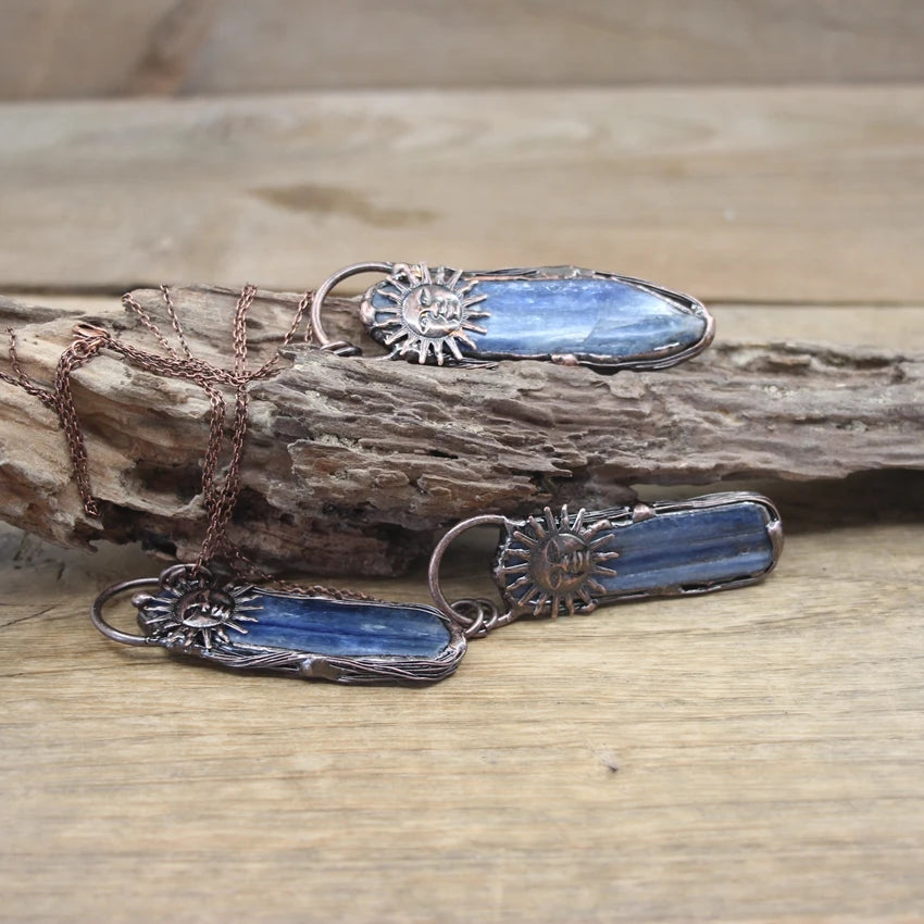 Natural Stone - Antique style Soldered Metallic Pendant