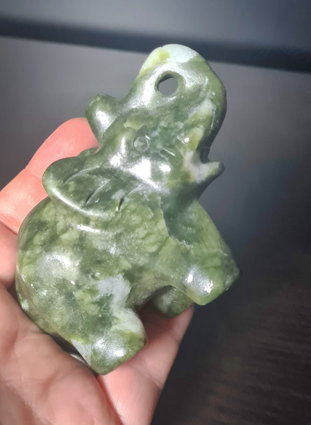 🐘 Carved Green Jade Elephant – Strength, Luck & Longevity