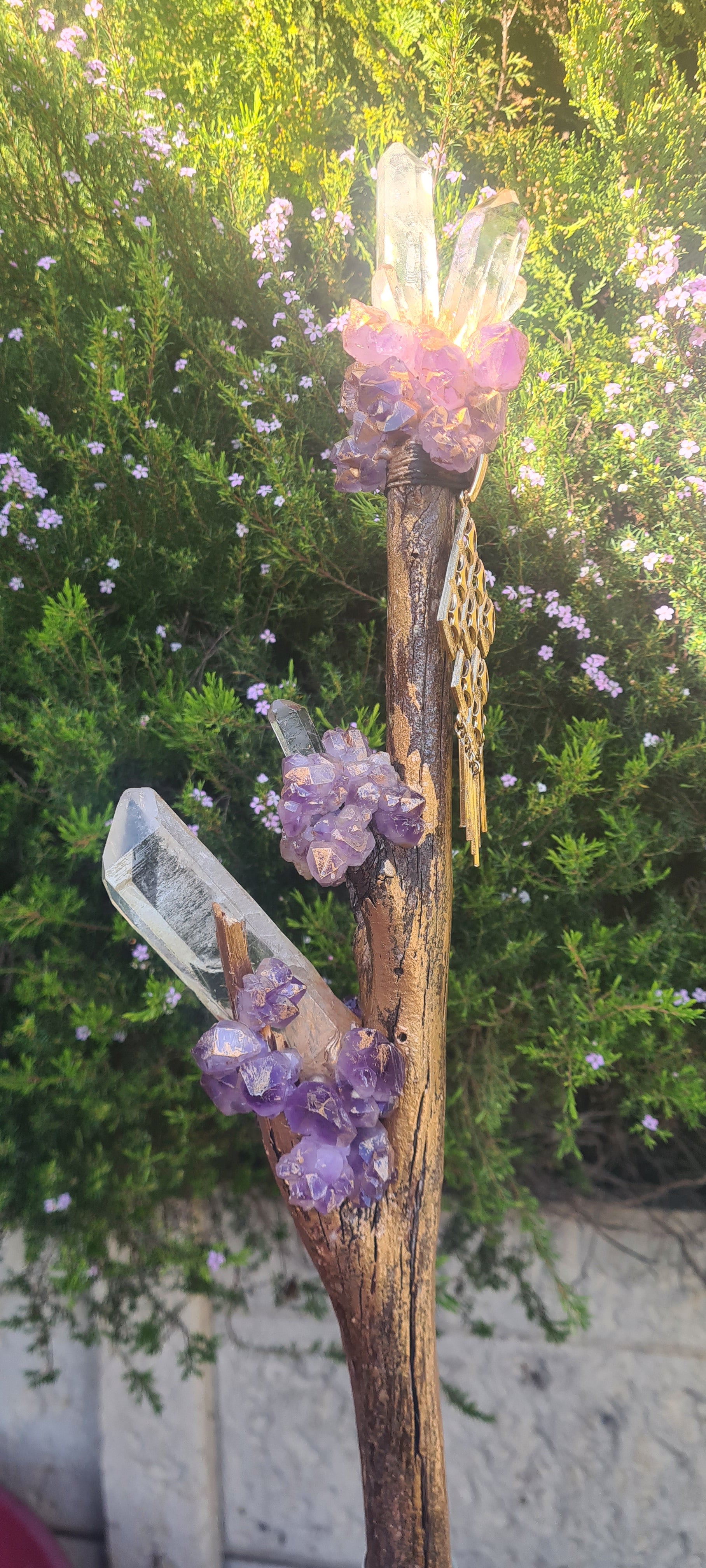 Crystal Staff / Walking Stick. Amethyst & Lumerian Seeds