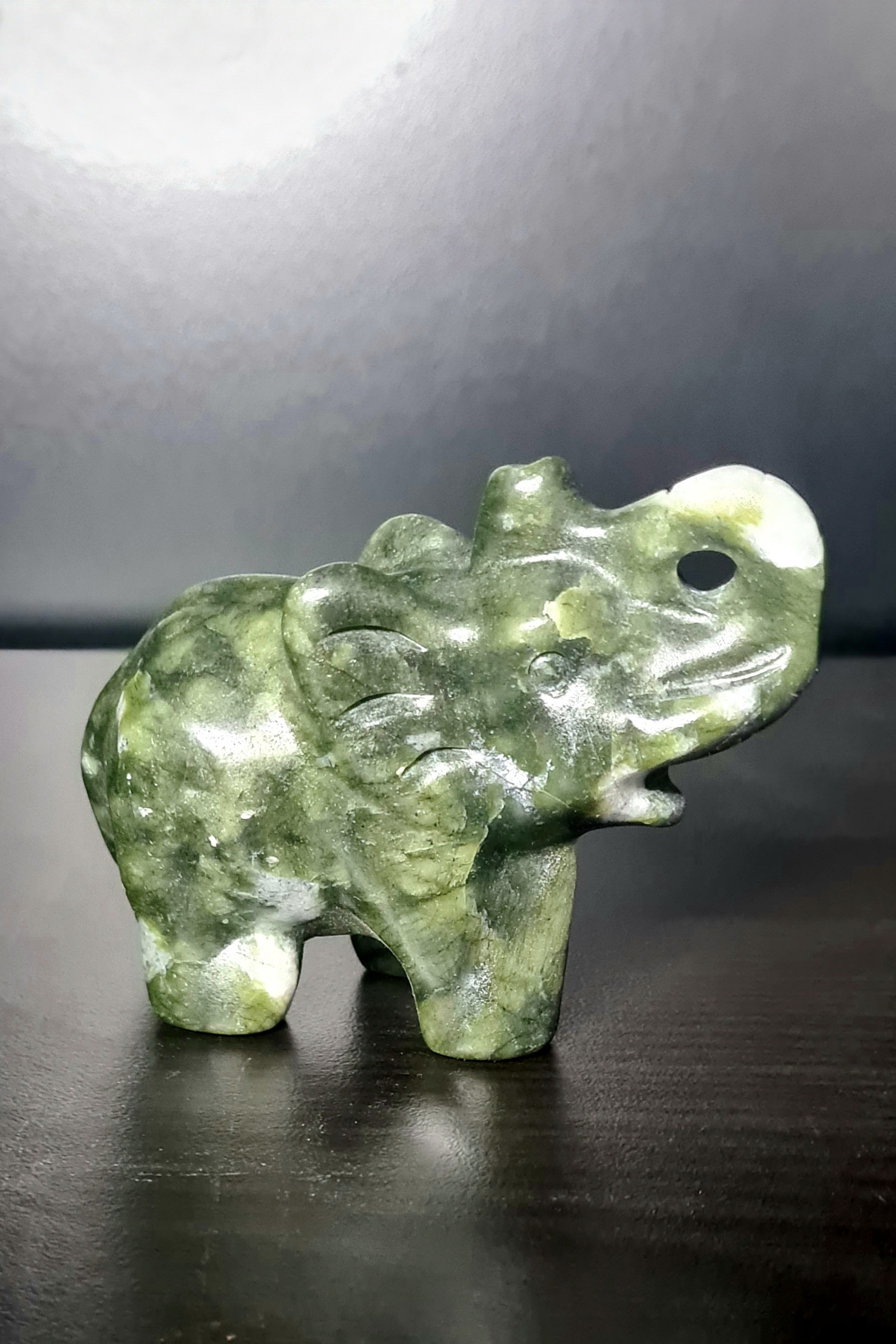 🐘 Carved Green Jade Elephant – Strength, Luck & Longevity