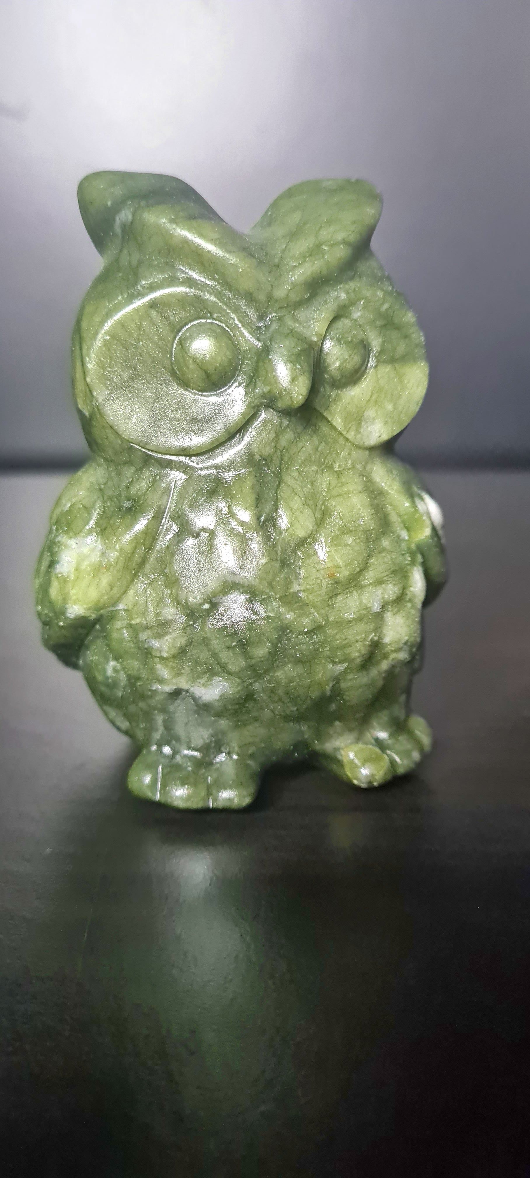 Carved Green Jade Owl Statue – Wisdom in Stone
