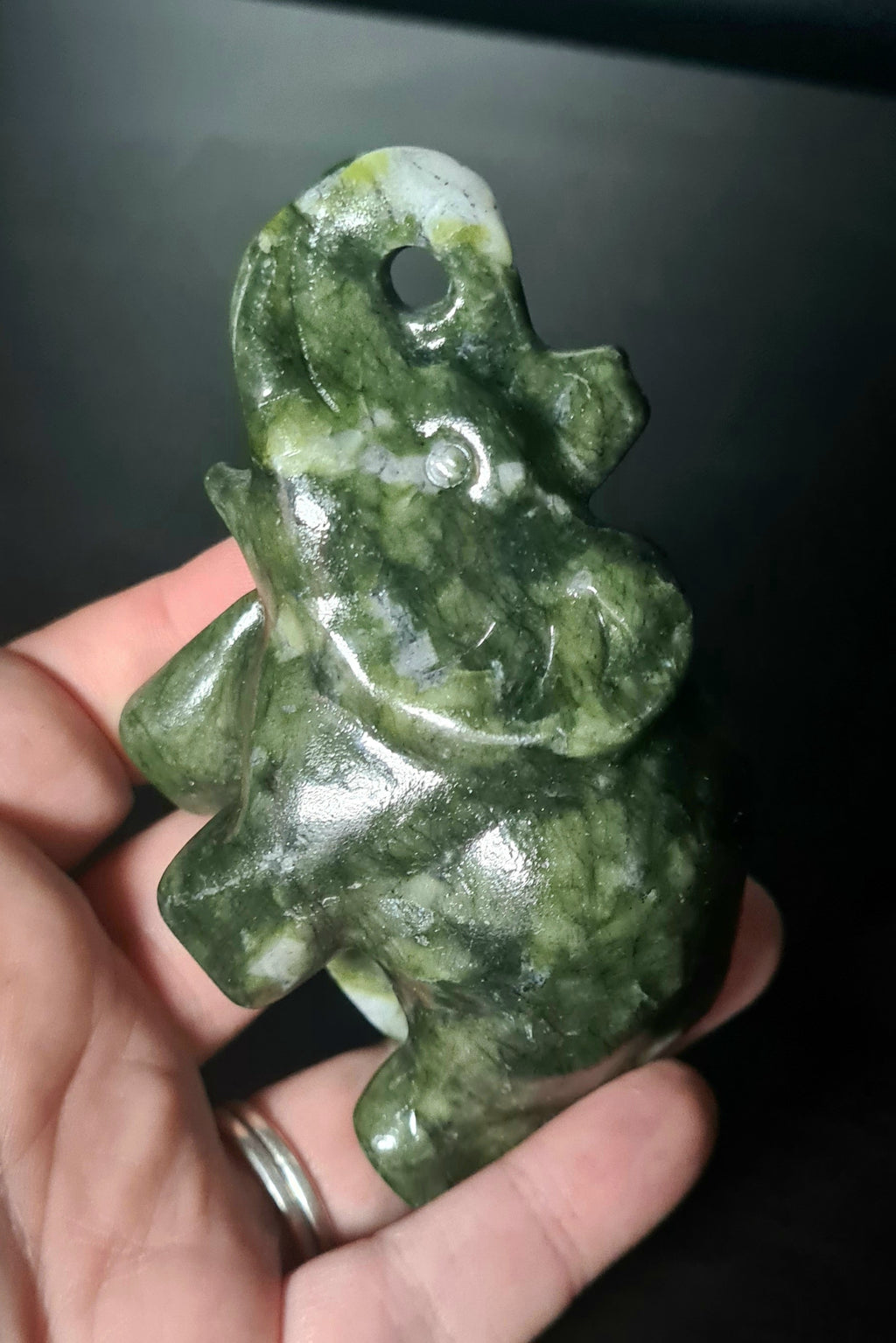 🐘 Carved Green Jade Elephant – Strength, Luck & Longevity