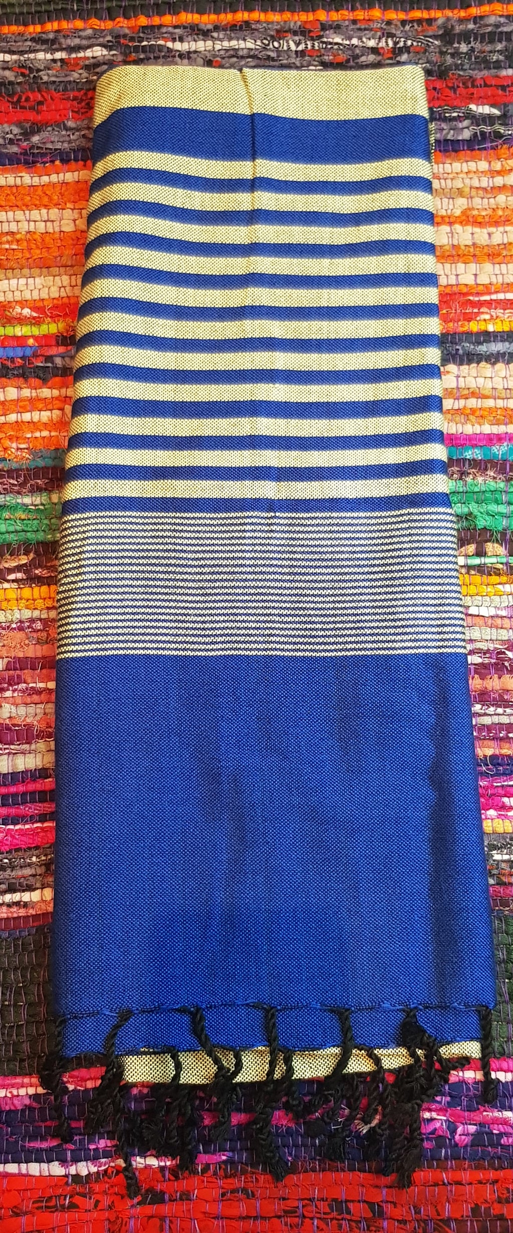 Scarf - Blue Wide Stripe - Handmade