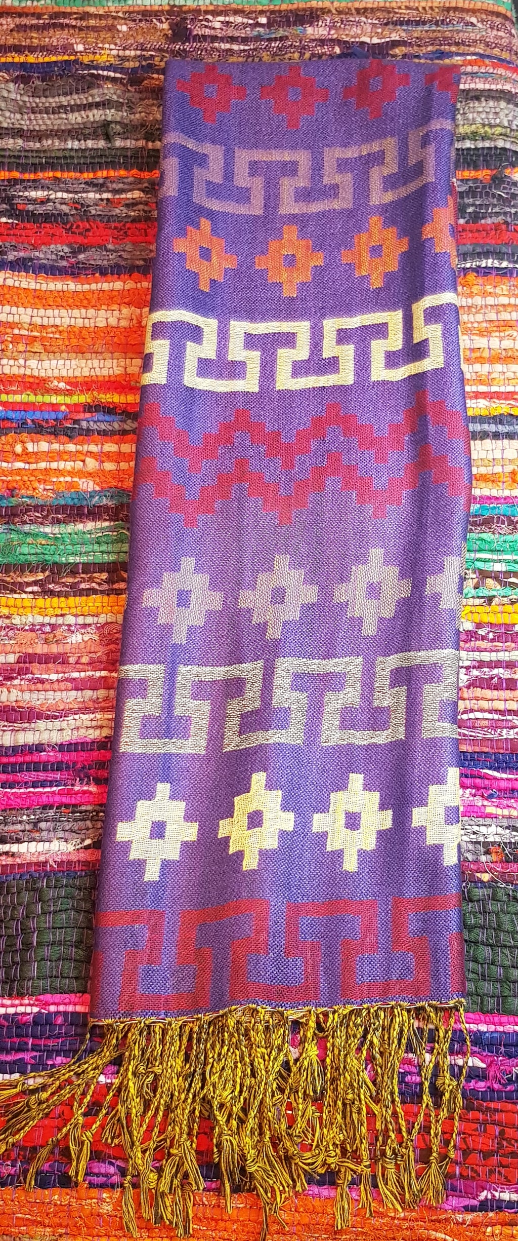 Scarf - Purple Geometric Motif - Handmade