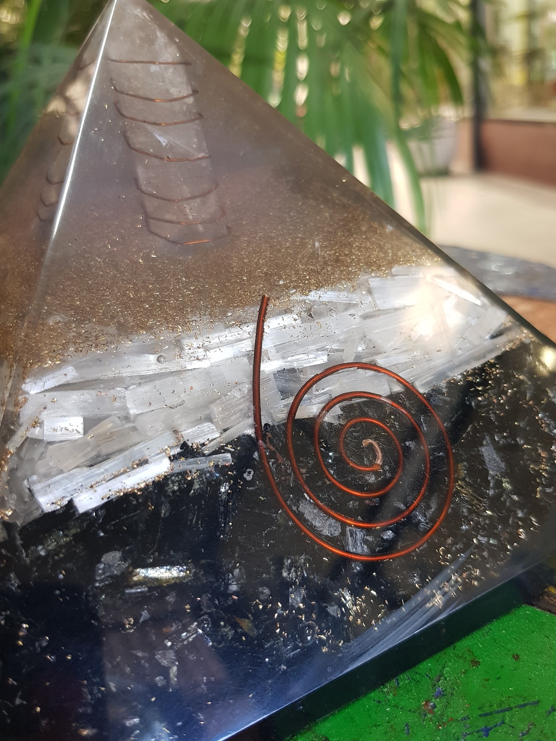 Selenite & Black Tourmaline - Orgone Pyramid