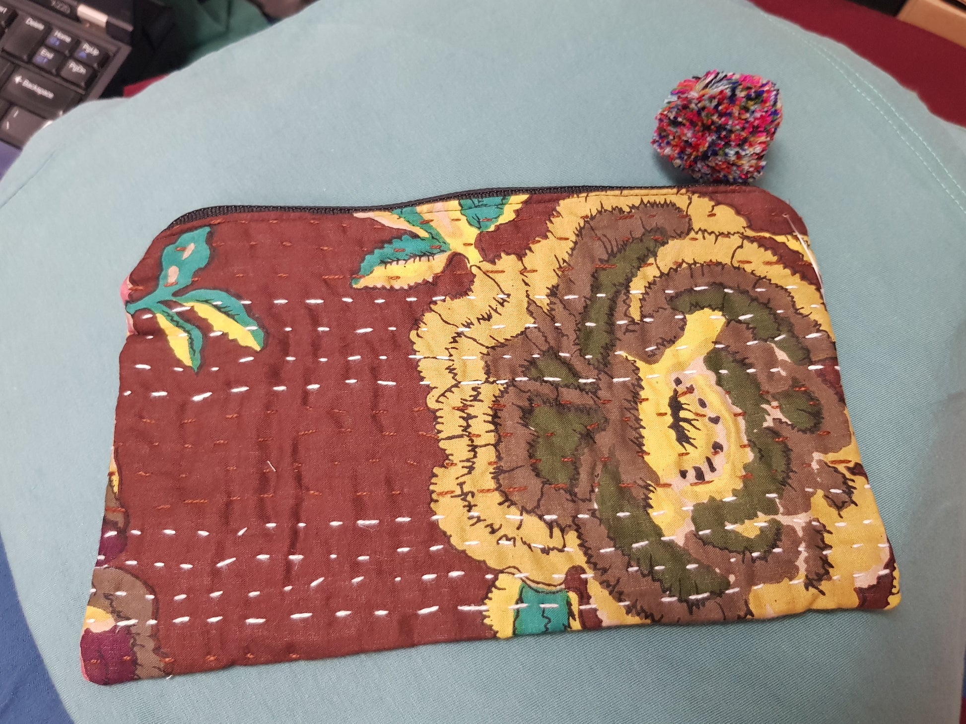 Purse - Kantha Quilt PomPom