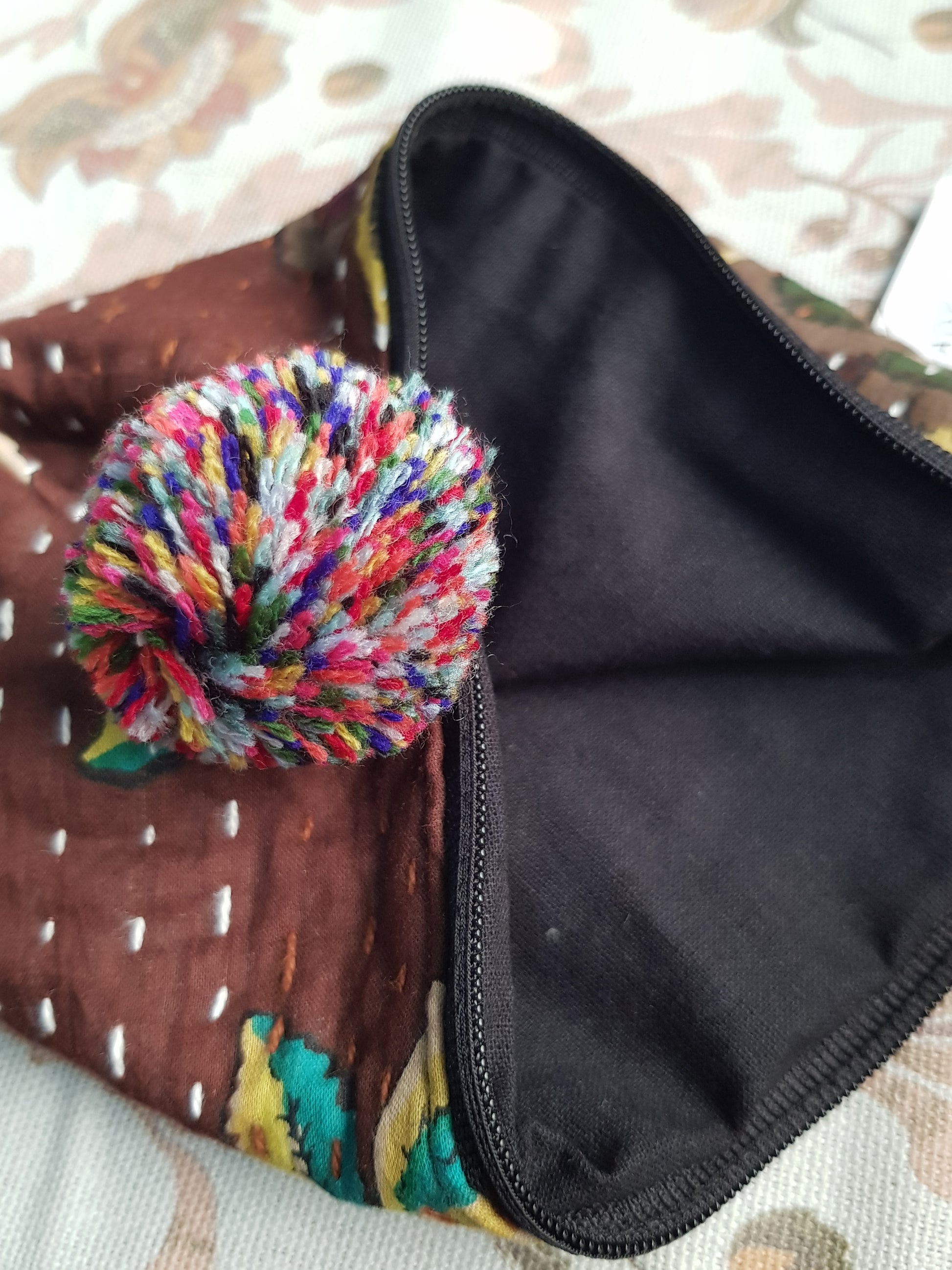 Purse - Kantha Quilt PomPom