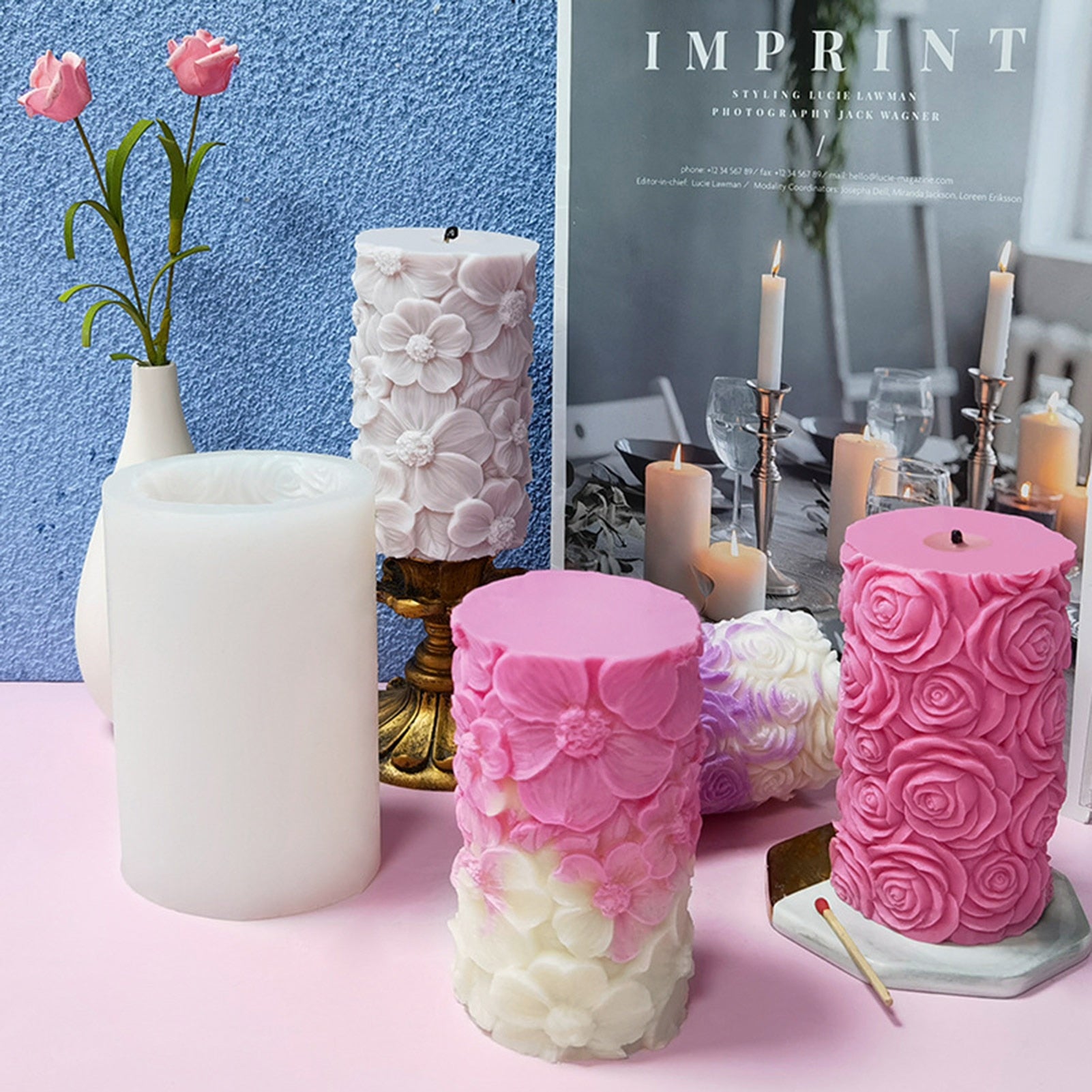 Butterfly & Rose Pattern - 3D Silicone Candle Mold - DIY