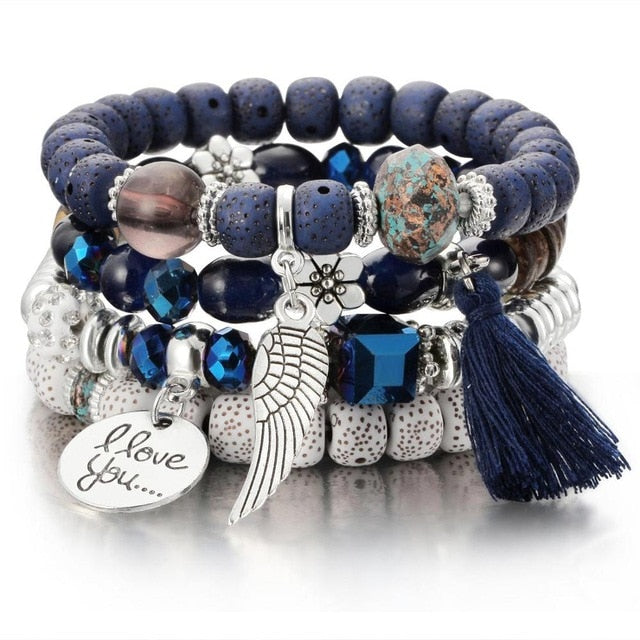 Crystal Bead Bracelet - Natural Stone & Charms