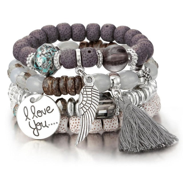 Crystal Bead Bracelet - Natural Stone & Charms
