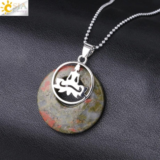 Stone Donut Beads Pendant - Lotus