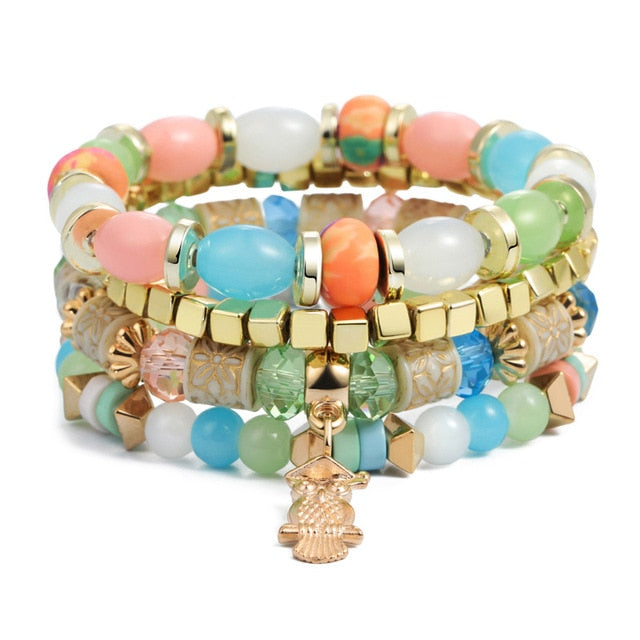 Crystal Bead Bracelet - Natural Stone & Charms