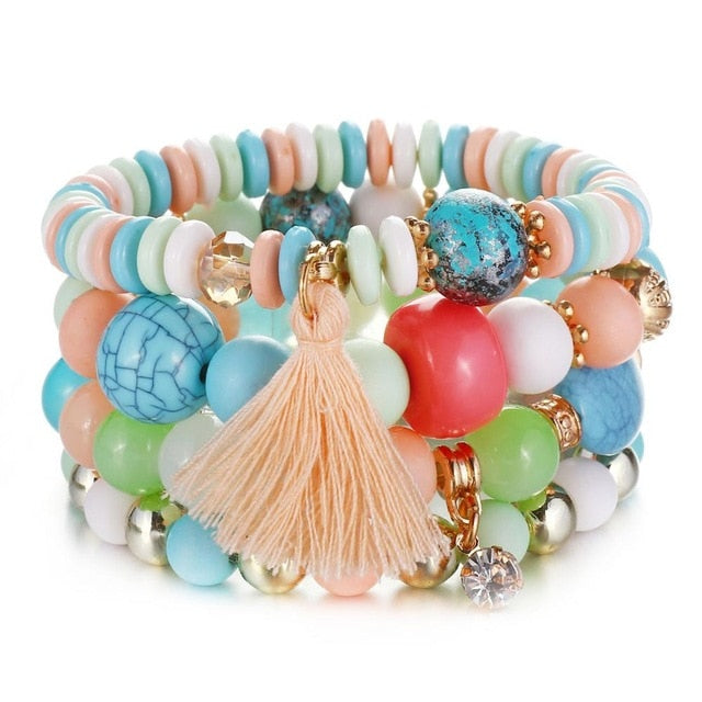 Crystal Bead Bracelet - Natural Stone & Charms