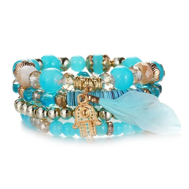 Crystal Bead Bracelet - Natural Stone & Charms