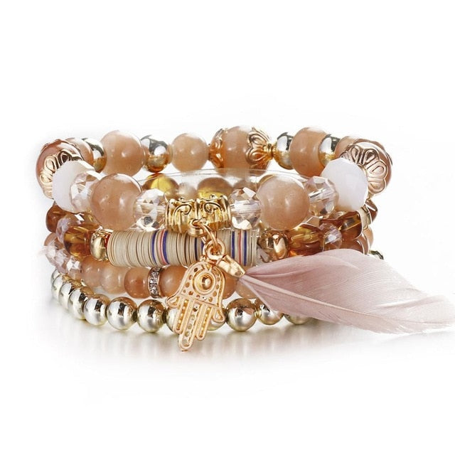 Crystal Bead Bracelet - Natural Stone & Charms