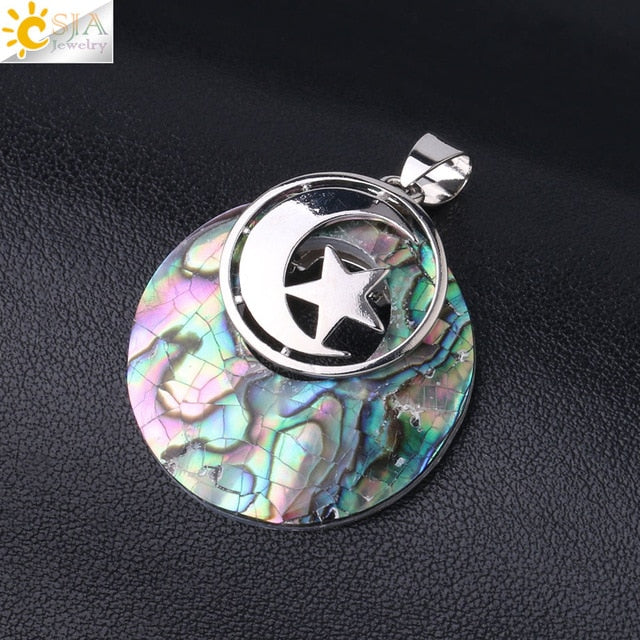 Moon & Star Pendant -  Abalone Shell